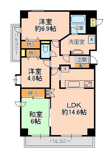松戸シティハウス(3LDK/5階)の間取り写真