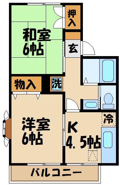 ルードルフィアタウンズ B棟(2DK/1階)の間取り写真