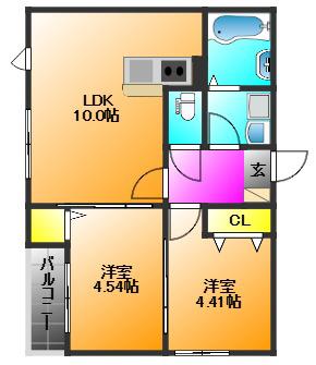 レガリア西町(2LDK/2階)の間取り写真