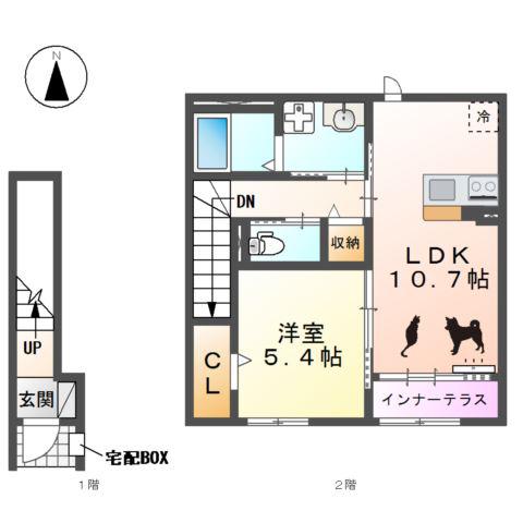 北名古屋市石橋アパート(1LDK/2階)の間取り写真