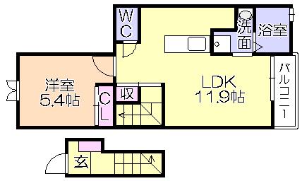 インター・ノースA(1LDK/2階)の間取り写真
