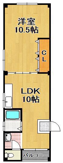 コーポ久栄(1LDK/2階)の間取り写真