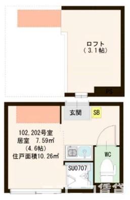 ハーモニーテラス中丸町(ワンルーム/2階)の間取り写真