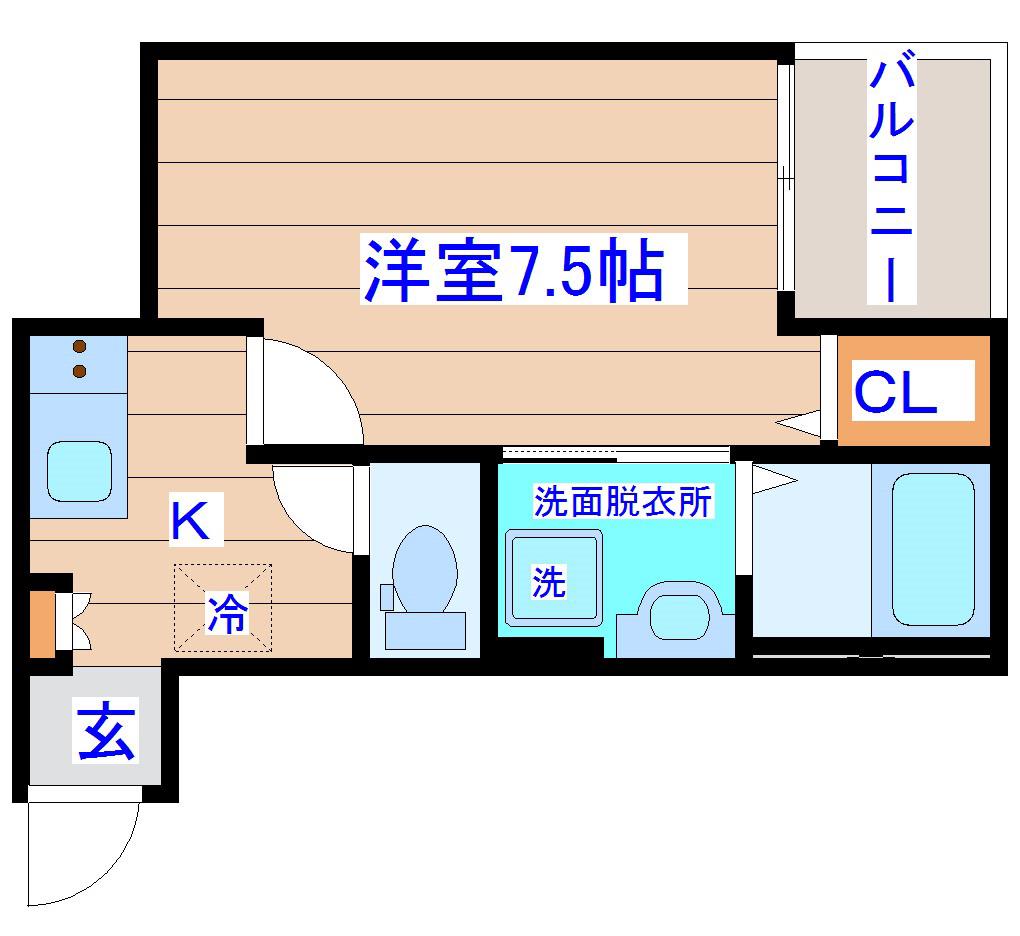 仙台市地下鉄東西線 薬師堂駅(宮城) 徒歩11分 3階建 築5年(1K/2階)の間取り写真