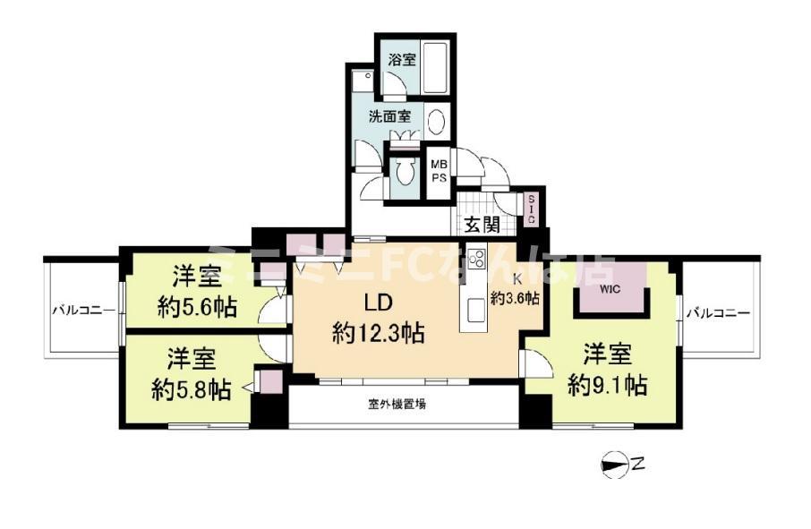 クロスレジデンス大阪新町(3LDK/22階)の間取り写真