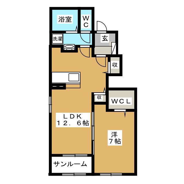 サン・ガーデンA(1LDK/1階)の間取り写真