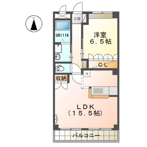 ミロワール赤坪(1LDK/3階)の間取り写真
