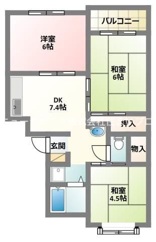 パステルハイツ(3DK/2階)の間取り写真
