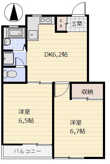 フラット代々木上原(2DK/1階)の間取り写真