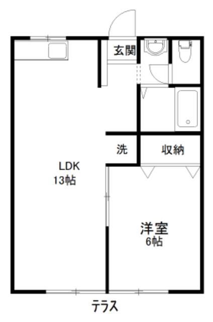 河野クラウンハイツII(1LDK/1階)の間取り写真