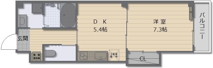 ヴィーブル寺田町II(1DK/2階)の間取り写真