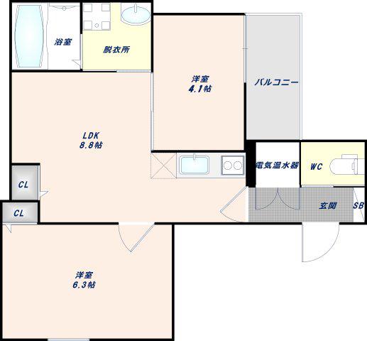 ライトハウス東今里(2LDK/3階)の間取り写真