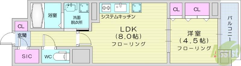 グランカーサ一番町(1LDK/7階)の間取り写真