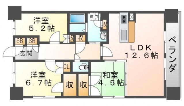 パークナードフィット津雲台(3LDK/9階)の間取り写真