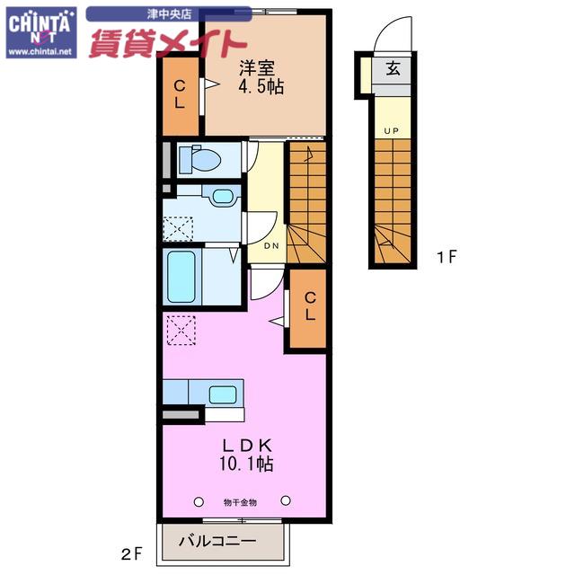グランテージ上浜(1LDK/2階)の間取り写真