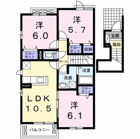 オルテンシアI(3LDK/2階)の間取り写真