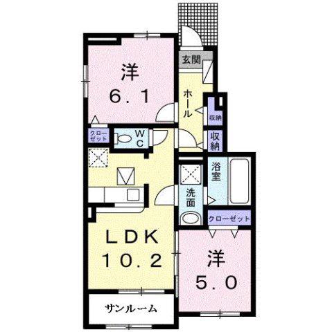 ルタン・ソレアード(2LDK/1階)の間取り写真