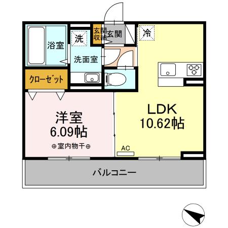 プラシードK(1LDK/2階)の間取り写真