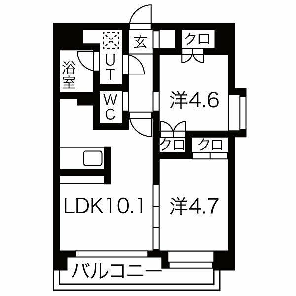 ヒルクレスト水前寺(2LDK/5階)の間取り写真