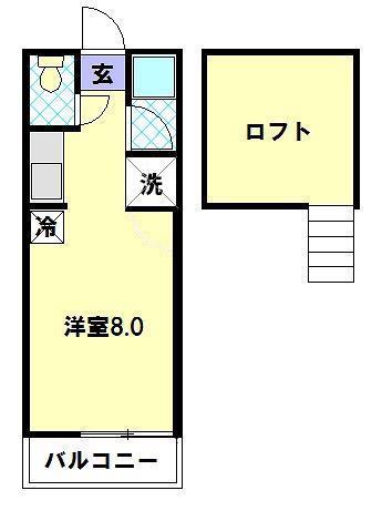ロードハイツM(ワンルーム/2階)の間取り写真