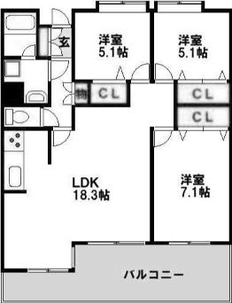 フリーリー守恒(3LDK/3階)の間取り写真