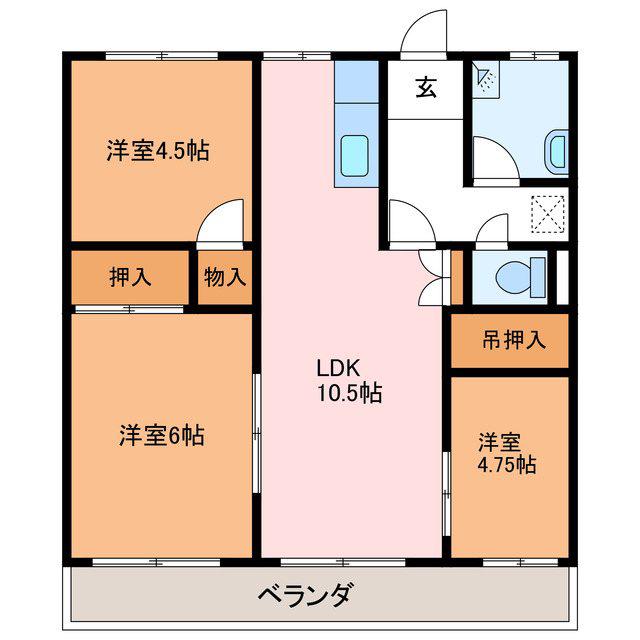 観光ハイツ(3LDK/2階)の間取り写真