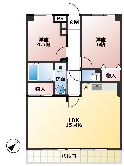 シャトー春日部B棟(2LDK/2階)の間取り写真
