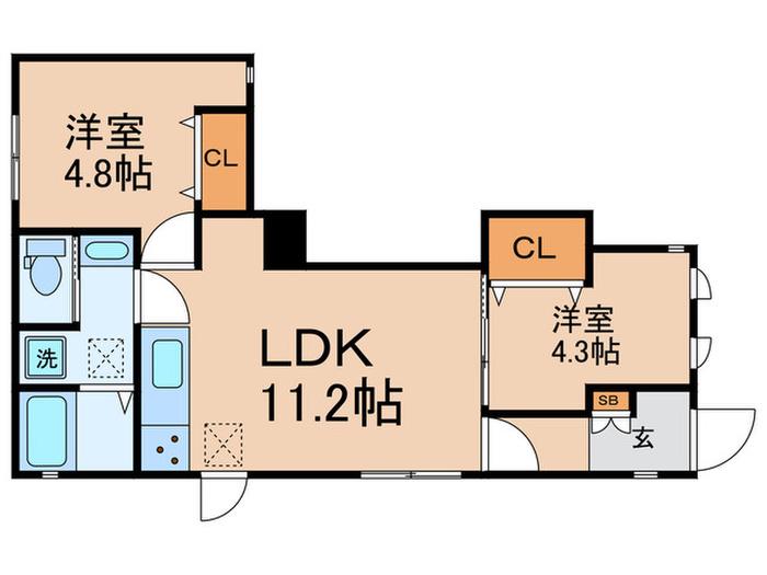 THE 3RD HILL(2LDK/1階)の間取り写真