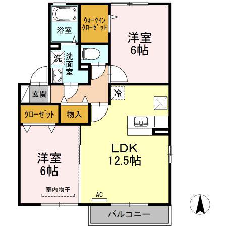 ビーンズヒルB棟(2LDK/1階)の間取り写真