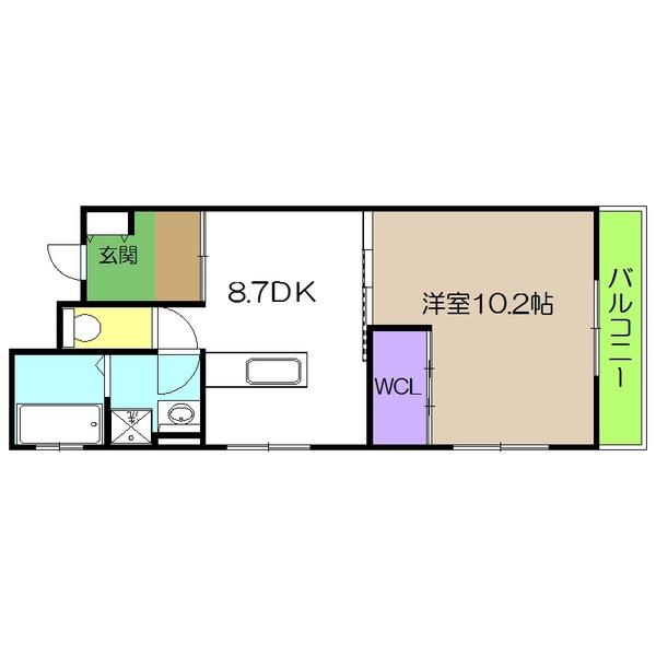 とさでん交通伊野線 県庁前駅(高知) 徒歩3分 5階建 築9年(1DK/3階)の間取り写真