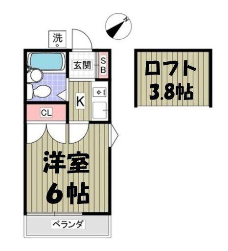 リバーハイツⅡ(1K/2階)の間取り写真