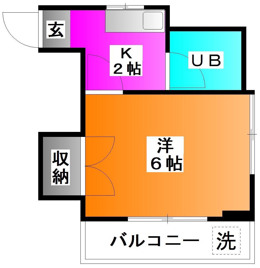 サニーハイツ(1K/2階)の間取り写真