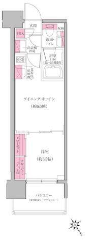 レジディア門前仲町プレイス(1DK/6階)の間取り写真