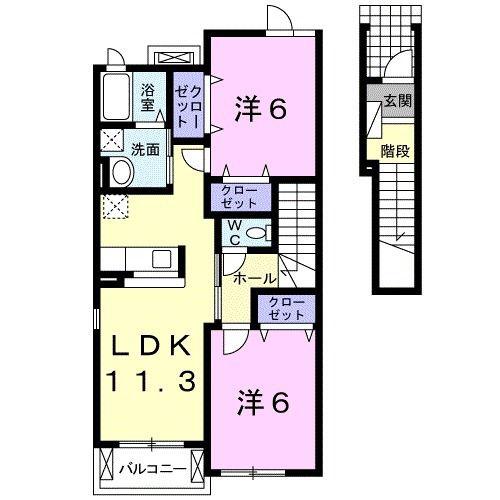 ネオシティ葵C(2LDK/2階)の間取り写真