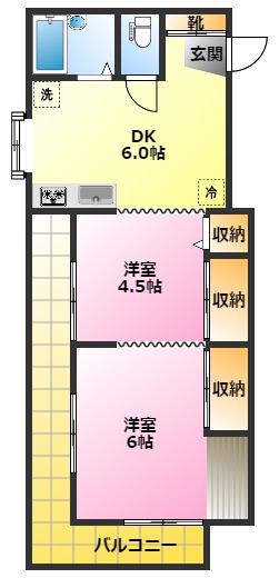 日吉サンハイツ(2DK/2階)の間取り写真