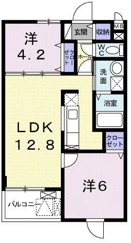 アウローラI(2LDK/2階)の間取り写真