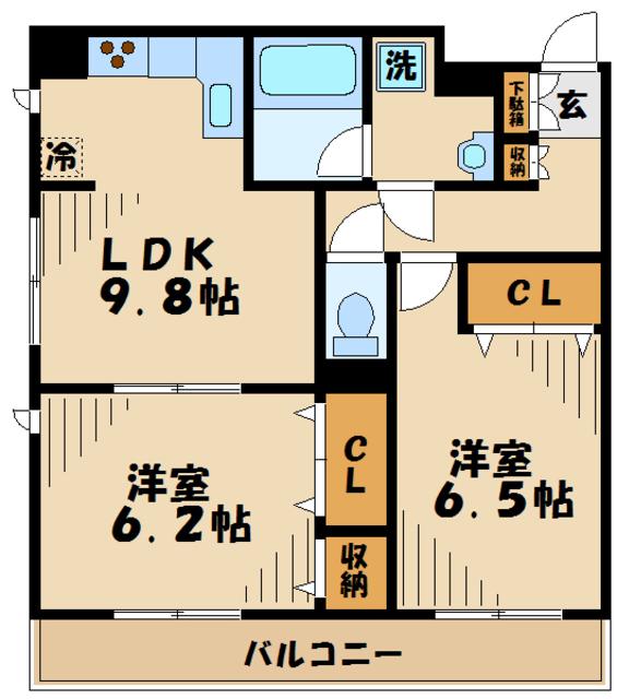 グランディールはるひ野(2LDK/3階)の間取り写真