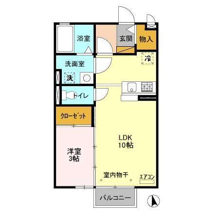 ウィルスクエアD(1LDK/2階)の間取り写真