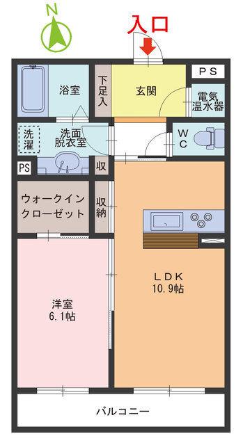 エクラージュ二の宮(1LDK/1階)の間取り写真