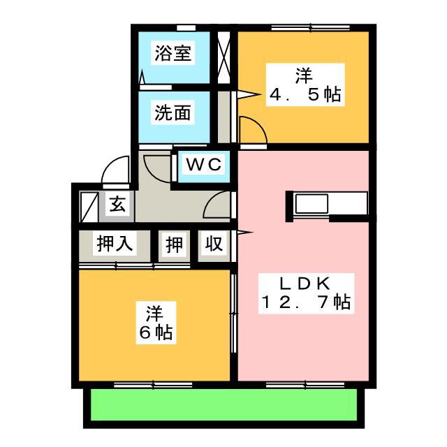 ルシード笹川(2LDK/1階)の間取り写真