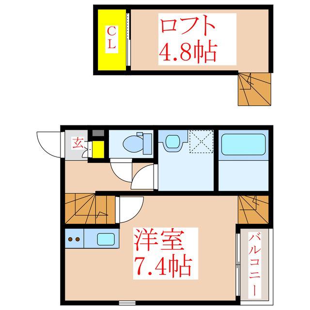 CROSSII(ワンルーム/2階)の間取り写真