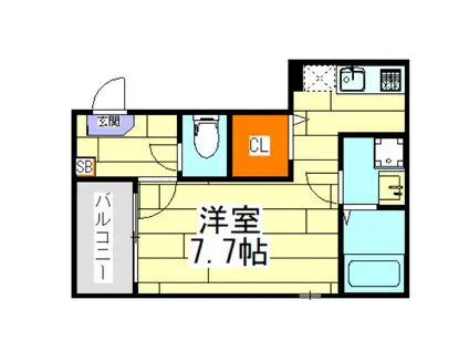 ハーモニーテラス豊新(1K/2階)の間取り写真