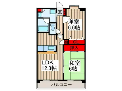 キングホームズ1番館B棟(2LDK/2階)の間取り写真