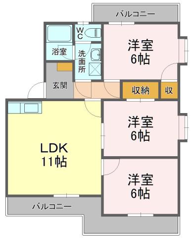 エクセルシオールII(3LDK/2階)の間取り写真
