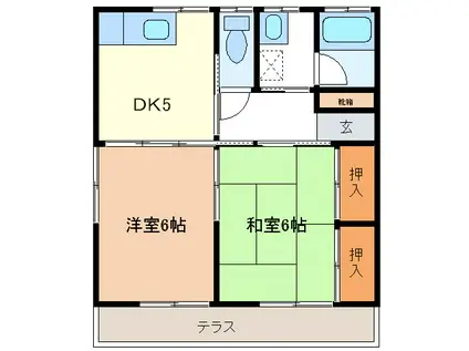 ウエストII(2K/1階)の間取り写真