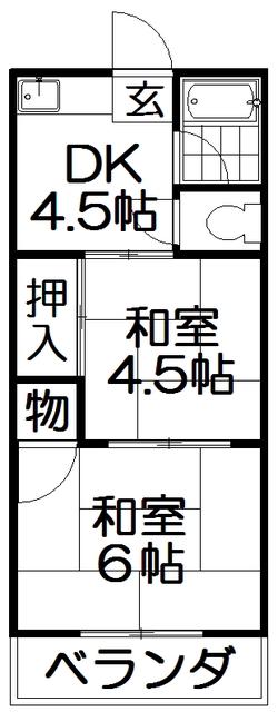 奥野ハイツ(2DK/2階)の間取り写真