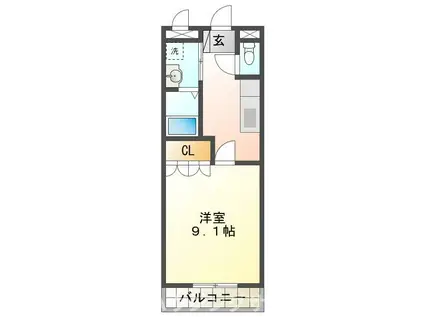 アルコバレーノ白水(1K/1階)の間取り写真