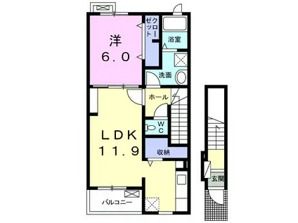 カーサピアッツァI(1LDK/2階)の間取り写真