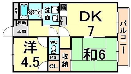 エスポワール野間III(2DK/1階)の間取り写真