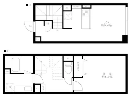 LEGALAND大井町(1LDK/1階)の間取り写真
